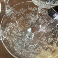 Antique Chintz Champane Coupe Fostoria Set Four Glass Goblet Stems