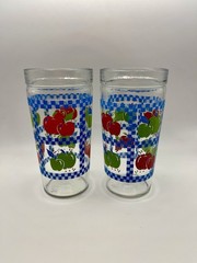 Vintage Drinking Glasses Apple Gingham Anchor Hocking Juice Jelly Jar Set of 2