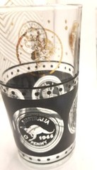 Vintage MCM Set of 6 Libbey Coins Black & Gold Glass Set W/Gold Holder