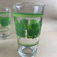 Vintage Libbey Shamrock Irish Clover Tumbler Set Of 6 Green 16 oz Glasses