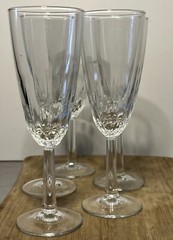5 VTG J.G.DURAND FRANCE DIAMANT CHAMPAGNE FLUTE CORDIAL CRYSTAL STEMWARE 6 3/4″