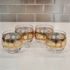 Cera Roly Poly MCM Highball Glasses Clear with Gold Leaf Band Set of 4