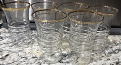 Vintage Anchor Hocking 3328-GOLD Ring Design 9oz Flat Tumbler Water Glasses 6