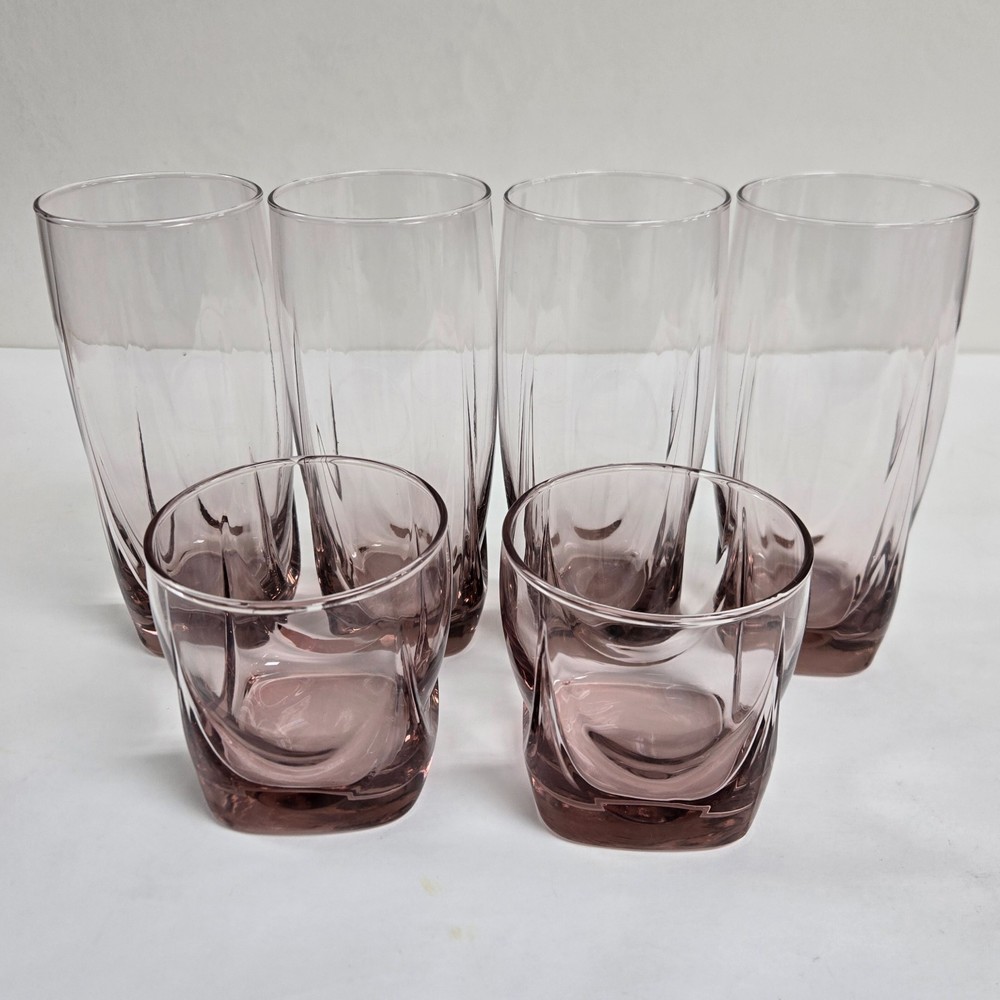 6 Vintage Libbey Imperial Plum Glasses ~ 4 Cooler Tumblers + 2 Whiskey Rocks