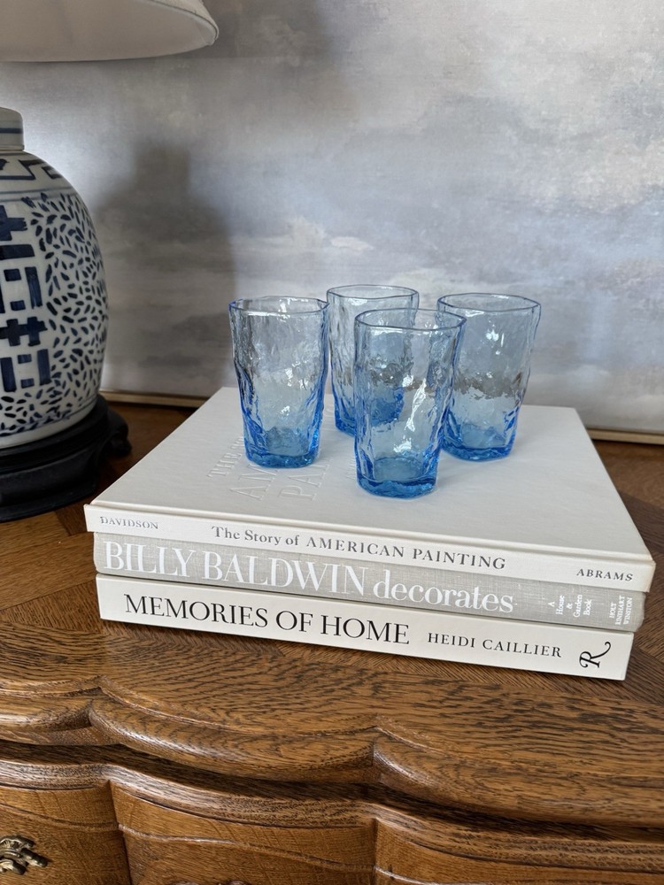 Vintage Set/4 Seneca Driftwood Peacock Light Blue Crinkle-Textured Juice Glasses
