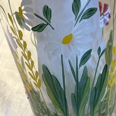 6 Romania Crystal Art Glass Hand Painted Flowers Butterfly Bee Detail