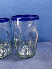 VTG Mexican Hand Blown Glasses Lot of 3 (5” To 5 1/2” Tall)