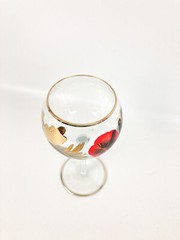 Vintage Large Butterfly & Pansy Bohemian Decanter W/6 Wine Glasses Hand Painted