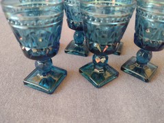 Vintage Blue Glass Square Foot Apertif Glasses – Set of 6