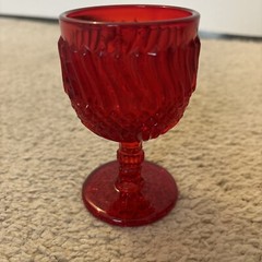 1960 LG WRIGHT GLASS JERSEY SWIRL RUBY RED WATER GOBLET OR WINE GLASS