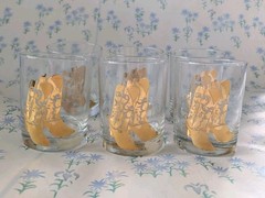 Vintage Culver Cowboy Boots Glasses Set of 6 22k Gold Metallic Western MCM