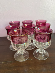 Set of 8 Indiana Glass KINGS CROWN Ruby Red Small Sherry Wine or Cordial Goblet
