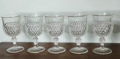 Vintage Indiana Glass Clear Diamond Point Water Tea Wine Goblet Set Lot 5