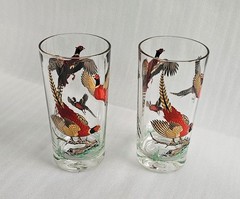 Hazel Atlas Pheasant Drinking Glass High Ball Vintage 5½» tall 10 fl oz Set of 2