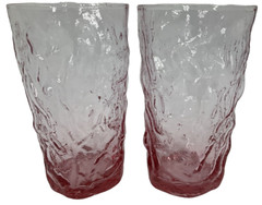 2 Seneca Driftwood Heather Pink Crinkle Glasses Flat Tumblers Iced Tea MCM VTG