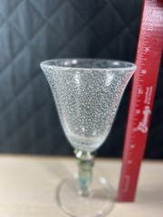 Art Glass Blown Water Goblets 2 Green Iridescent Stem Bubbles Pier1 Mexico 8.25″