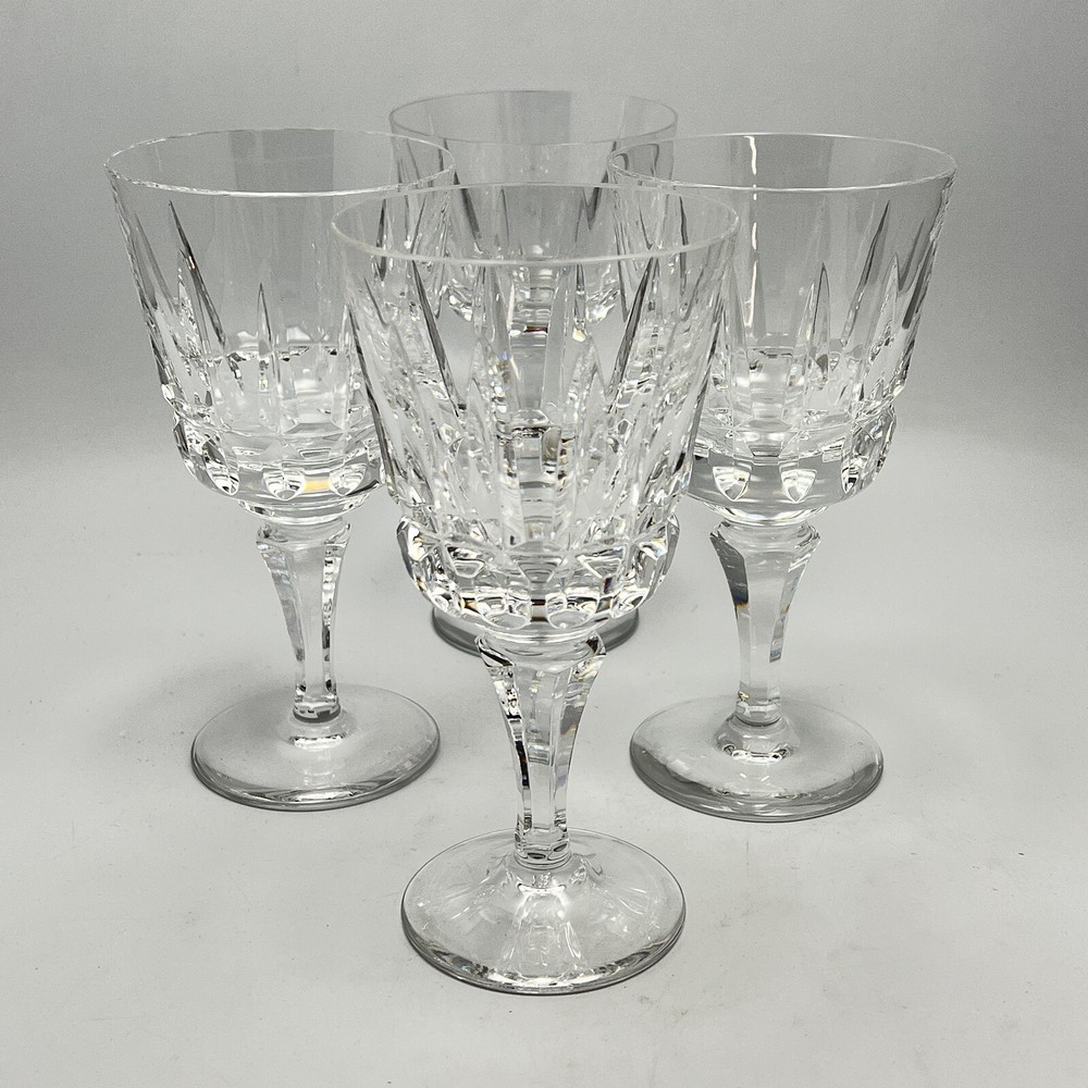 Atlantis Water Glass Lisbon Crystal Vertical Horizontal Cuts 10oz 6 3/4 4Pc Set