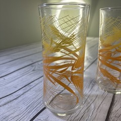Vintage 1970s Set of (4) Libbey Golden Harvest Wheat Tall 16oz Tumbler Glasses.