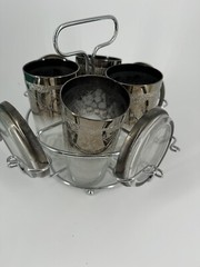 MCM Silver Fade Grape Lead Design 4 Hi Ball Glasses 4 Coaster & Caddy Bar