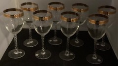 8 Vintage CRISTAL D’ARQUES-DURAND Water Goblet with Twisted Stem /Gold Band