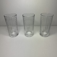 3 Vintage Pasabahce Block Optic Clear Window Pane Highball/Tumbler Glasses 5”
