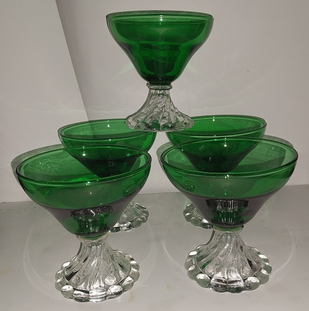 5 Vintage Anchor Hocking Forest Green Burple Dessert/Custard Glasses Set Of 5