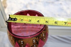 Antique Moser Cranberry Red Enameled Raised Gold Glass Goblet 14″