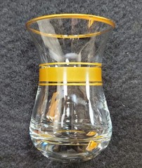 Pasabahce Aida Turkish Gold Ribbon MCM Tea Glasses, set of 6, all marked