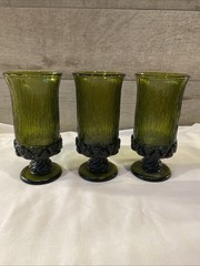 Set Of 3 Vtg Tumbler Drinking Iced Tea Glass Goblet Fostoria Sorrento Green 70s
