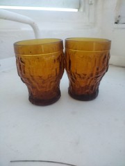 2, Deep Amber Imperial Juice Glasses, 1966-1975 Vintage. 3 3/4 Inch Tall