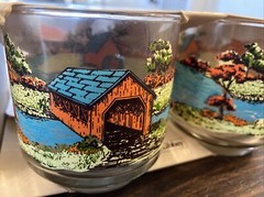 Set of 4 Vintage Libbey Country Mill / Covered Bridge 9.5 oz Glass NEW