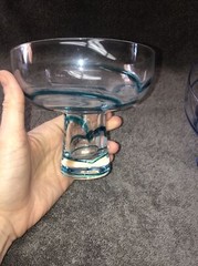 Pier One Stemless Swirl Line Margarita Glasses Set Of 2 Teal/cobalt Blue
