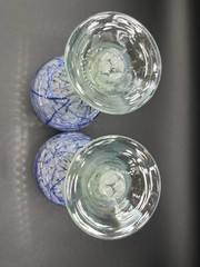 2 Hand Blown Wine Water Glasses Goblet White Blue Cobalt Swirl Clear Base