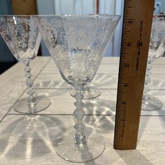 4 Beautiful Vintage Cambridge Glass Diane Pattern Floral Etched Goblets 7 1/8”
