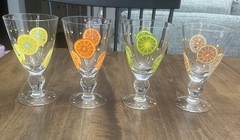 Vtg Set of 4 Glasses Citrus Slices & Polka Dots Lemon Lime Orange Grapefruit 7”H