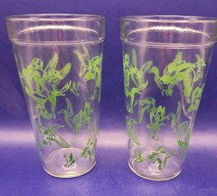 2 Hazel Atlas Drinking Glasses 1930 – 1940’s Green Ducks 16oz Vtg.