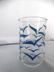 Retro Libbey Glass Blue Seagulls 6oz Juice Tumbler Very Good Used Condition