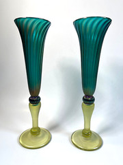 Vintage Signed Rick Strini Art Glass Iridescent Champagne Glasses Set of 2