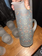 Vtg / Aspertif 5″ Frosted Nuveau Glasses And pitcher 7 Pc Set