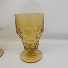 2 Vintage Indiana Honeycomb Gold Amber Tall Footed Water Glass-5.5″ Tall