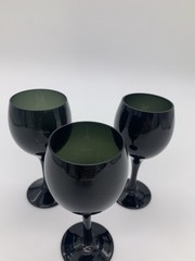Set Of 3 Black Transparent Green Vtg. Cordial After Dinner Stemware Glasses 2 Oz