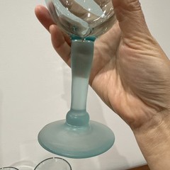 Vintage Large Frosted Teal Baby Blue Footed Water Wine Goblets Set of 4