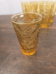 Set Of 6 VTG Anchor Hocking Milano Honey Gold Crinkled 4oz Juice Glasses