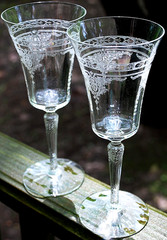 Vtg DECO Set 2 Morgantown CORINTH Water Goblets OPTIC ETCH 767 Stem 7654 c1931