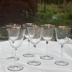 Vtg 6 Baccarat France Directoire Gold Trimmed Crystal Tall Wine Glasses 8″ Tall