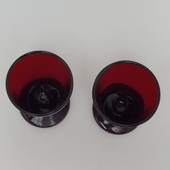 Vintage Anchor Hocking 2 Royal Ruby Red Cordial Shot Footed Wine Glasses Barware