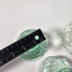 Vintage Uranium Glass Vase 2 Sherbet Coupe Glasses Etched Floral Vaseline Glow 3