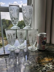 Jeanette Glass Iris and Herringbone Footed Ice Tea Tumblers, Set of 5