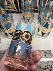 Set of 8 Federal Glass Nordica Turquoise & Gold Atomic Highball MCM Barware