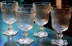 Vtg Set 4 CLEAR BUBBLE FOOT Footed Wine/Juice Glasses BARK TEXTURE Italy 1960s